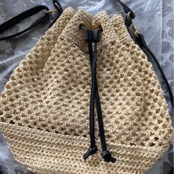 Drawstring Straw Bucket Bag