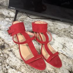 Red Suede Wedge Sandals size 7 Like new check more pictures