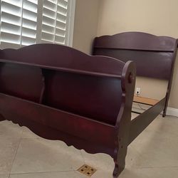 Solid wood sturdy full size bed frame w/ storage on headboards
