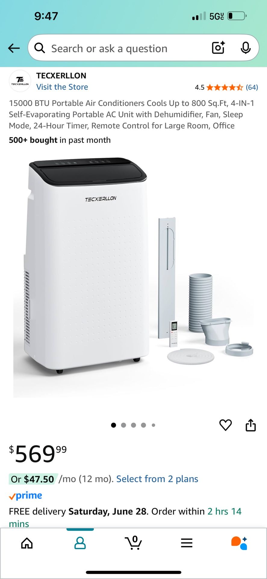 15000 BTU Portable Air Conditioners Cools Up to 800 Sq.Ft, 4-IN-1 Self-Evaporating Portable AC Unit with Dehumidifier, Fan, Sleep Mode, 24-Hour Timer,