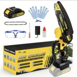 NEW Mini Chainsaw Cordless 6 inch, Handheld Electric Chain Saw Battery Powered for Trees Trimming C
