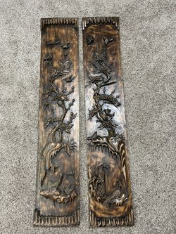 Antique Asian Beautifully Carved Wood Panels in Great Condition & Ready To Hang