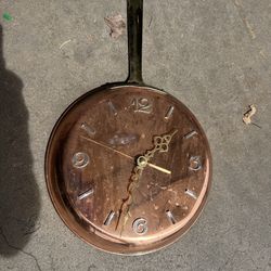 Vintage Copper and Brass Skillet Wall Clock, Frying Pan Clock,