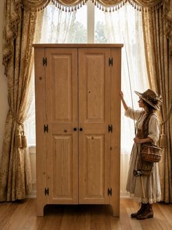 Solid Wood 2-Door Wardrobe with Hanging Rod
