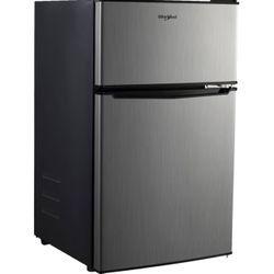 Whirlpool 3.1 cu ft Mini Refrigerator Stainless Steel WH31S1E: Energy Star Certified Dorm Fridge, Reversible Door, 2 Shelves