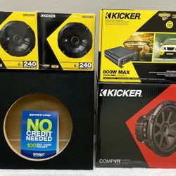 New 10” inch Kicker CVR 700 Watts Subwoofer + Kicker 800 Watts Monoblock Amp + (4) 6.5” Speakers + Truck Box {No Credit Easy Financing} 🔊🔥