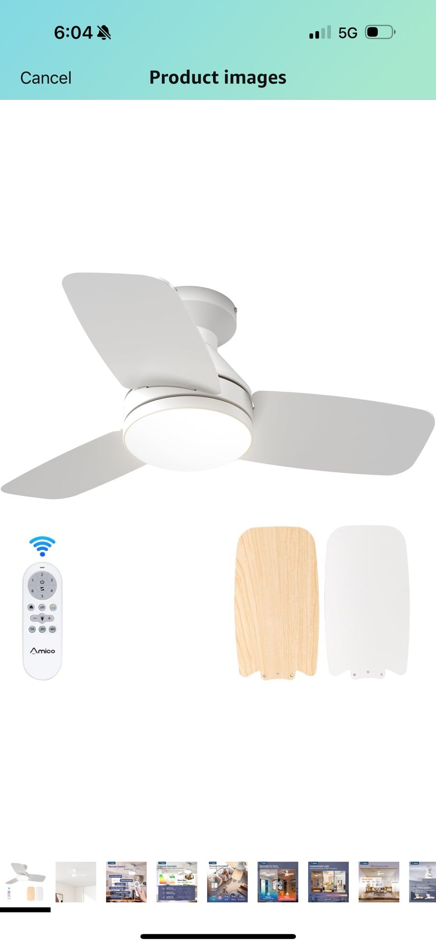 Amico Ceiling Fans with Lights, 30 inch Low Profile Ceiling Fan with Light and Remote Control, Flush Mount, Reversible, 3CCT, Dimmable, Noiseless, Whi