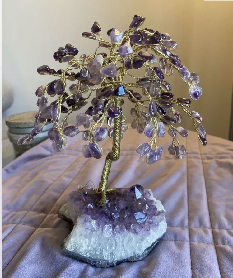 Amethyst Gemstone Teardrop Tree Figurine New With Tag 10” H