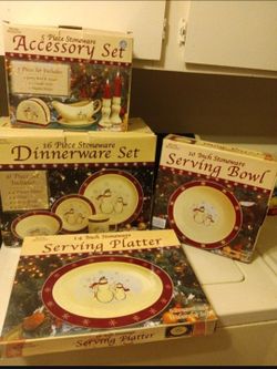 Vintage Royal Seasons Snowman Stoneware Dinnerware with accessories . MIB. Serious offers considered