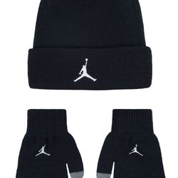 Nike UNISEX Air Jordan Jumpman BLACK 2 Set Beanie Hat -Gloves Set Kids SZ 8/20