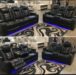 Movie Home Theater Seating Black Power Reclining Sofa And Loveseat 
