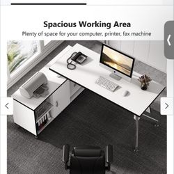 Modern L-Shaped Office Desk with File Cabinet, 55 inch Large Corner Computer Desk