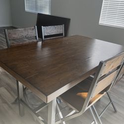 Rustic Hardwood *HEAVY* Table & 4 Chairs