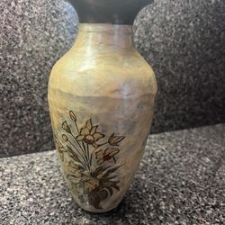 Vintage Brass Floral Vase - Hand Painted 