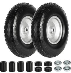 (2735)4.00-6 Wheelbarrow Tire Flat Free 13 Inch, 5/8" Bearings Universal Solid Tires with Extra 3/4" Bearings, for Garden Carts, Hand Truck, Anti-Skid