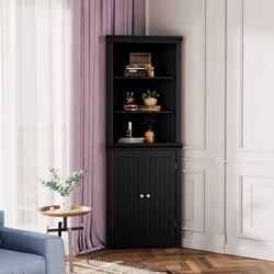 Corner Bookcase with Storage, Corner Bookshelf Stand Storage Rack for Living Room, Home Office, Kitchen, Small Space,Black brand new in box $75 N60（2）