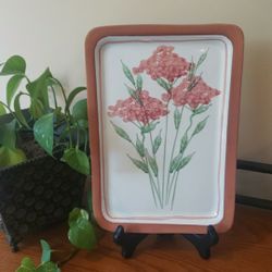 Vtg Emerson Creek Pottery Terracotta Platter With Floral Design