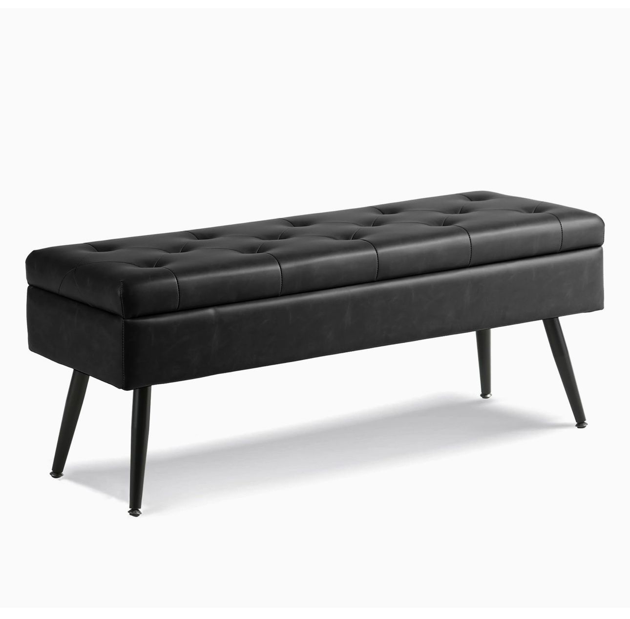 CUYOCA Storage Ottoman Bench, 43.5" Faux Leather Tufted Entryway Bench, Long Ottoman with Storage for Living Room, Support 660lbs - Black