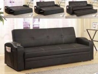 ADJUSTABLE BLACK FUTON/SOFA BED WITH CUP HOLDER NEW