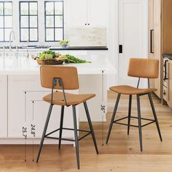 3X Whiskey brown 24” faux leather barstools