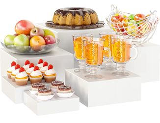 Metal Buffet Risers,6PCS Food Risers for Buffet Table 5in to 10in Display Stand for Wedding Catering Dessert Grayish White Cube Boxes Nesting Risers w