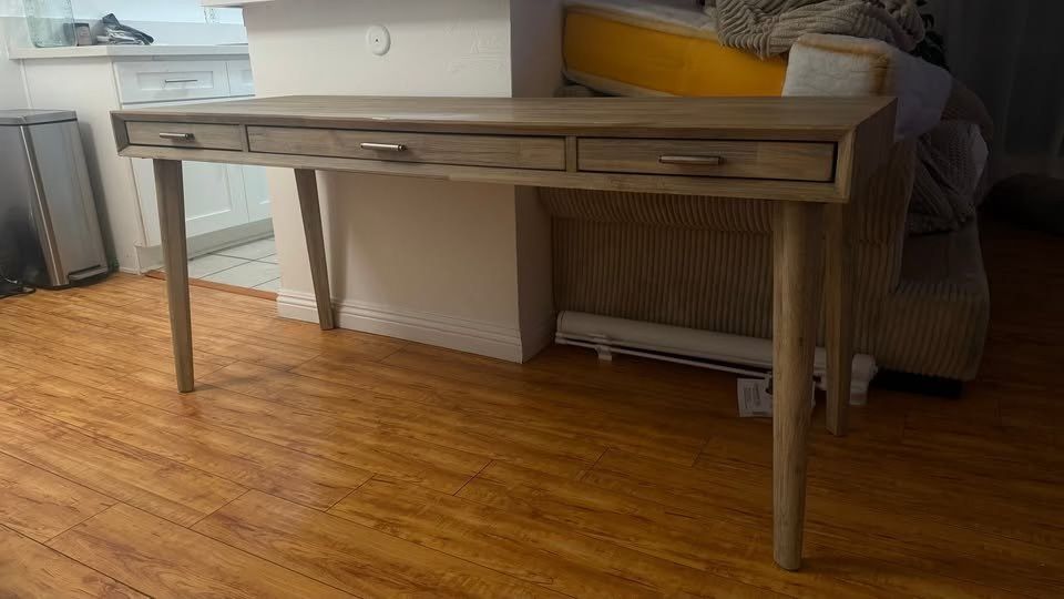 Rustic Gray Wood Console Table or Desk with 3 Drawers