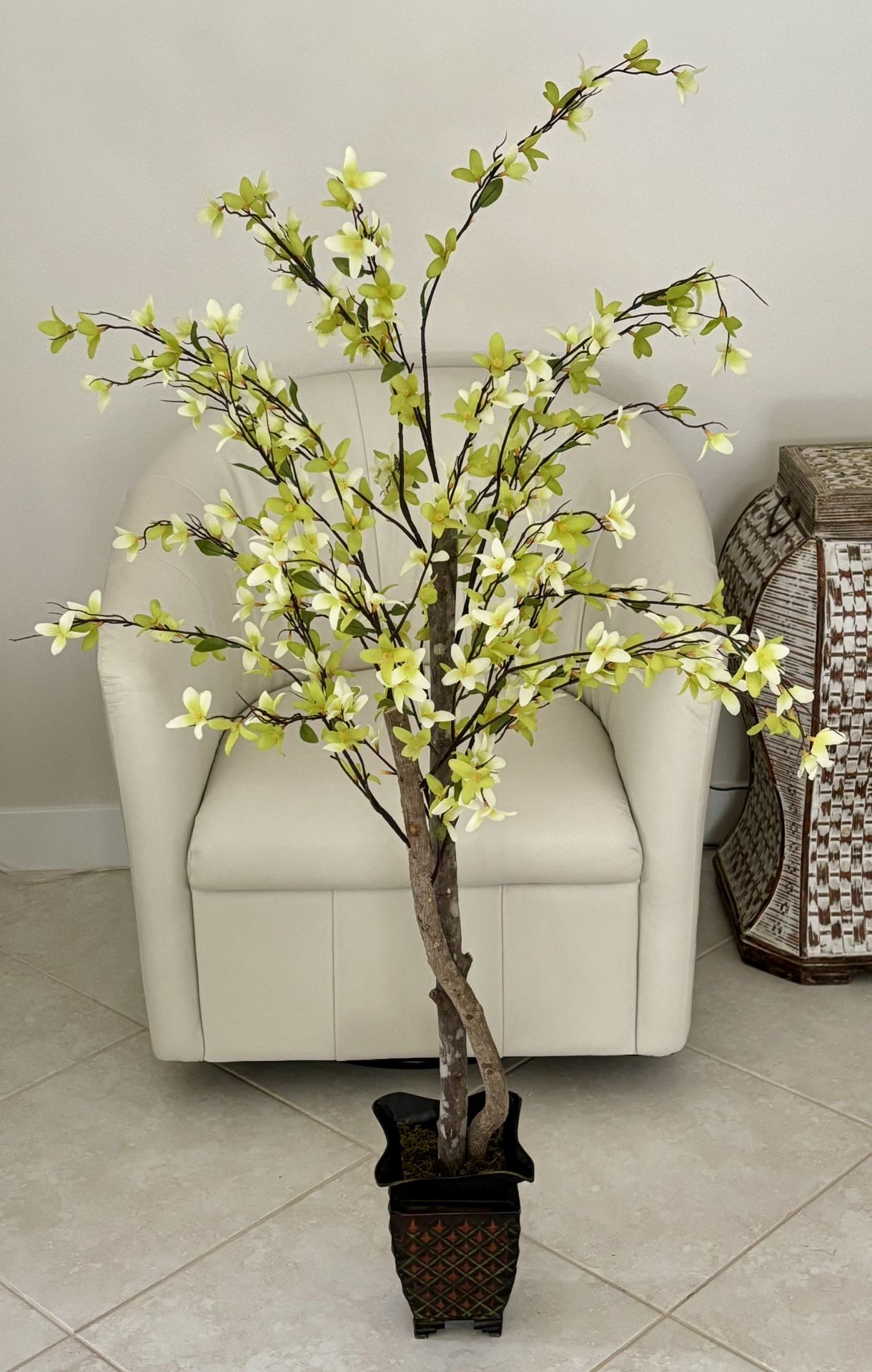 48”H Silk Forsythia Tree In Metal Planter Pot