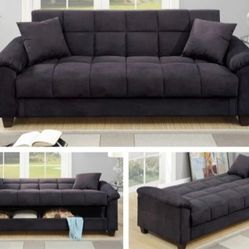 Brand New Dark Gray Futon Sofa Storage Sleeper 