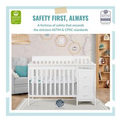New Baby Crib still in the box. Dream On Me Jayden 4-in-1 Mini Convertible Crib And Changer. Asking $235, Originally $399
