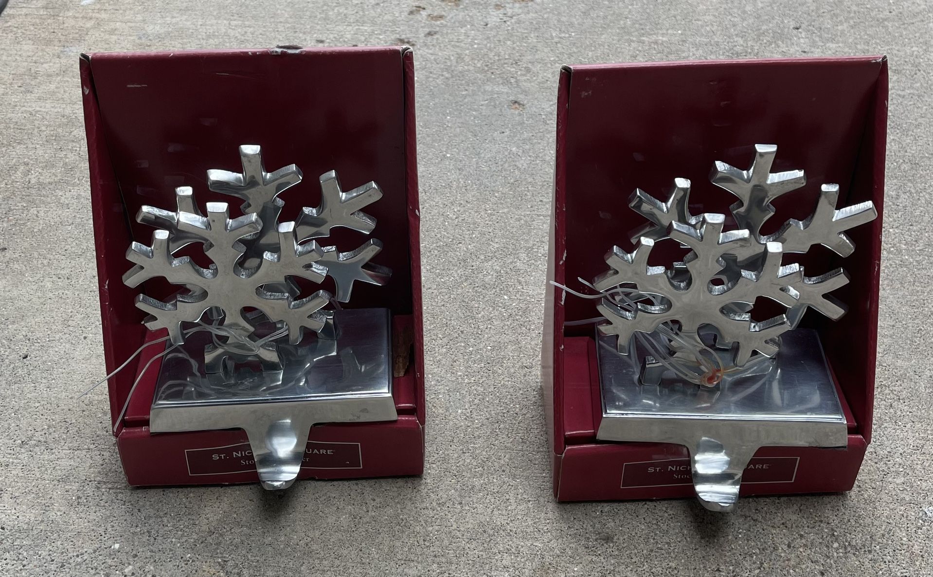 Silver Finish Double Snowflake Christmas Stocking Holders - Set of 2