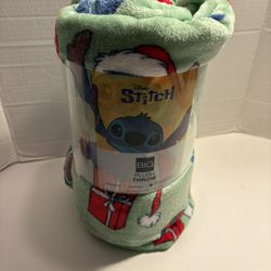 Disney Stitch Holiday Christmas Plush Throw 5’x6’ New 