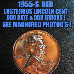 1955-S RED LUSTEROUS LINCOLN CENT DDO & DDR ERRORS EF AS SHOWN ! SEE MAGNIFIED PHOTO'S !