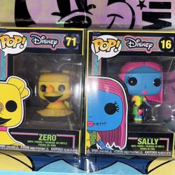 Disney Nightmare Before Christmas Sally And Zero Black light Funko Pops