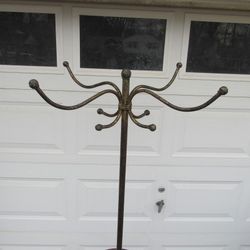 Coat Rack French Country Wrought Iron Steel Matte Black & Gold 68" Tall
