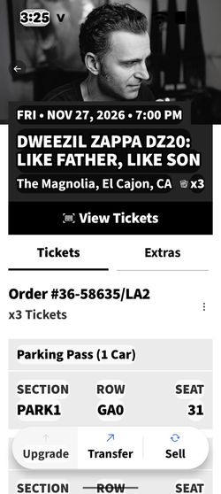 Dweezil Zappa show two tickets