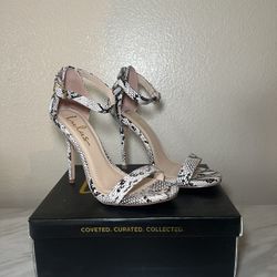 Elsi Beige Snake Single Strap Heels (Size 7 women’s)