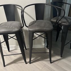 3 Grey & Black Bar Stools