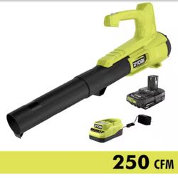 RYOBI ONE+ 18V 90 MPH 250 CFM Cordless Battery Leaf Blower/Sweeper with 2.0 Ah Battery and Charger