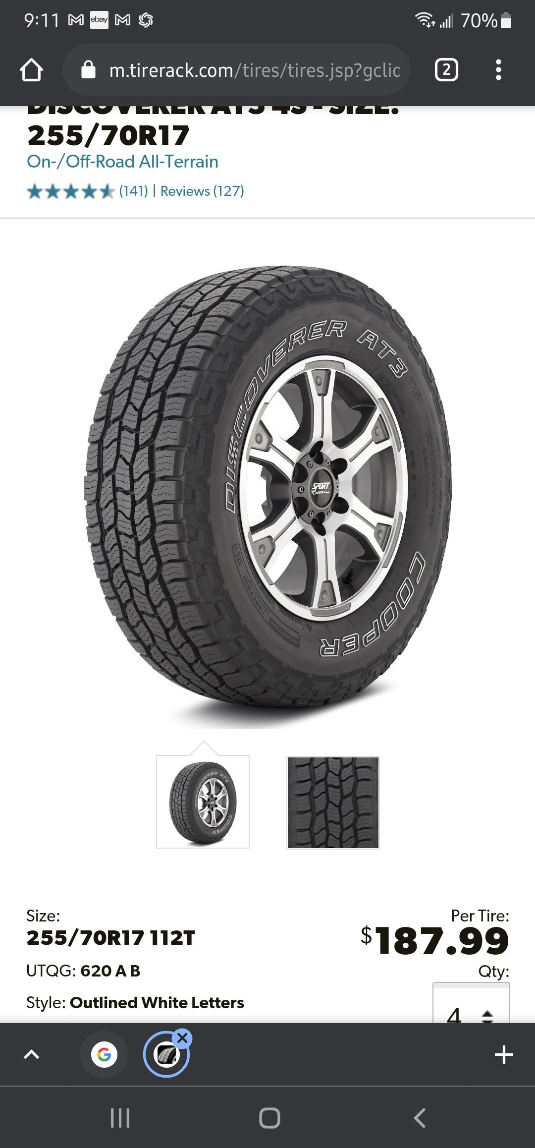 4 Cooper discovery 255/70/17 HTP tires with rims 6x139.7 6x5.5 Chevy, gmc, Toyota and Mitsubishi