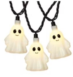 Halloween Ghost String Lights 10 Count White Smiling Ghosts Spooky Decor Glow