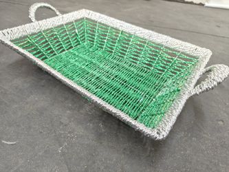 Large Basket Silver And Green Double Handle 