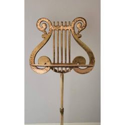 Adjustable Brass Book or Sheet Music Lyre Harp Footed Stand