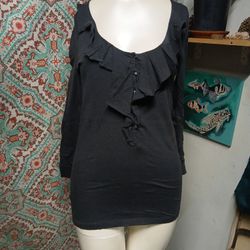 J Crew Charcoal Partial Button Up Top, Size M