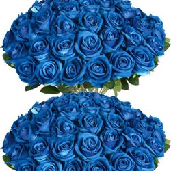 50 pieces of artificial blue roses, realistic silk blue flowers with stems for wedding decorations, romantic gifts, anniversary celebrations, bridal b