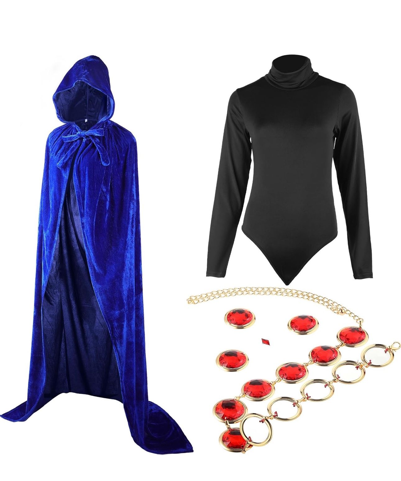Women's Halloween Cosplay Costume Cape Long Sleeve Bodysuit Hooded Cloak with Gem for Christmas Halloween Party