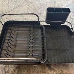 SAYZH Expandable Dish Drying Rack with Utensil Holder – Rust-Resistant Kitchen Organizer (Black)