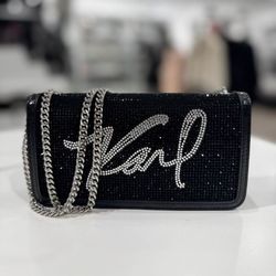 Karl Lagerfeld Black Rhinestone Wallet Sling Bag