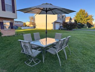 Patio Dining Set with Umbrella – 6 Chairs