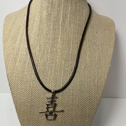Sterling Silver Happiness Necklace Leather Straps