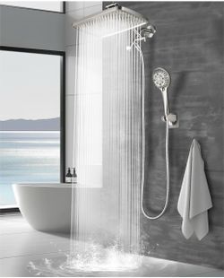 12 Inch Rain Shower Head - High Pressure Shower Head, Dual Shower Heads with 8 Modes Handheld Spray Combo - Upgrade Extension Arm Height Adjustable, B